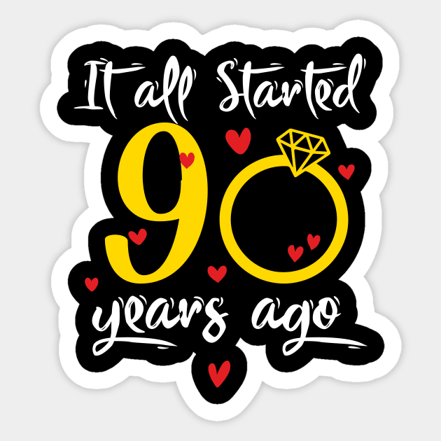 Wedding Anniversary 90 Years Together Golden Family Marriage Gift For Husband And Wife Sticker by FortuneFrenzy